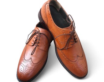 Handmade Men's Brown Wingtip Brogue Shoes – Premium Leather Lace-Up Dress Shoes, Classic Formal Footwear.