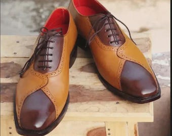 Handmade Premium Quality Two Tone Leather Oxford Laceup, Wedding Shoes, Mens Stylish Shoes Men Fashion Shoes
