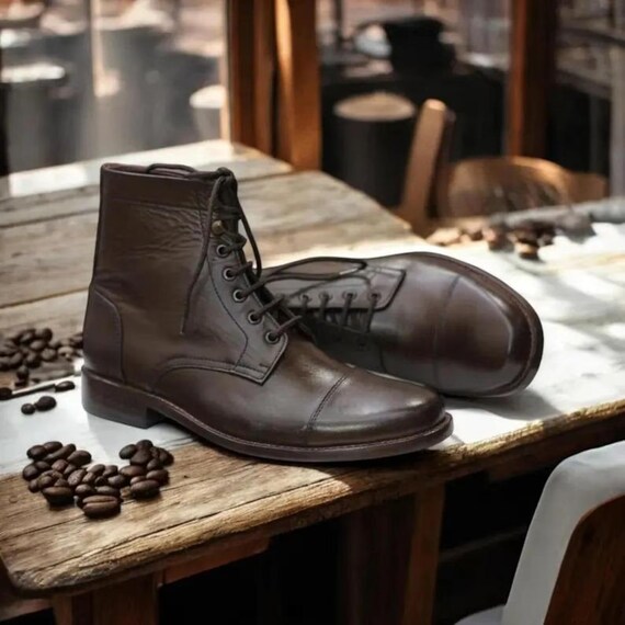 Men's Hand-stitched Dark Brown Cap Toe Boots | Luxury Premium Leather  Classic Boots | Men's Stylish Dress up Formal Wear Boots - Etsy
