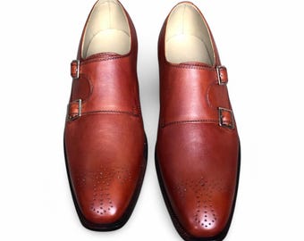 Handmade Men's Brown Leather Double Monk Strap Shoes – Classic Dress Shoes, Formal & Stylish Footwear