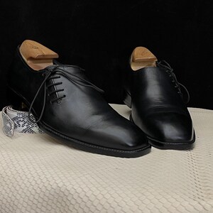 Men’s Handmade Black Side Lace-Up Shoes – Sleek Cowhide Leather Dress Shoes – Unique Custom Fit Artisan Footwear