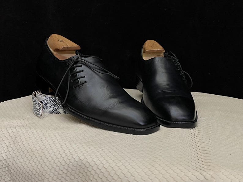 Men’s Handmade Black Side Lace-Up Shoes – Sleek Cowhide Leather Dress Shoes – Unique Custom Fit Artisan Footwear