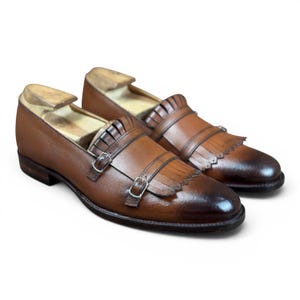Mocasines de hombre hechos a mano con doble hebilla, zapatos de cuero con hebilla y doble tira, estilo casual elegante.