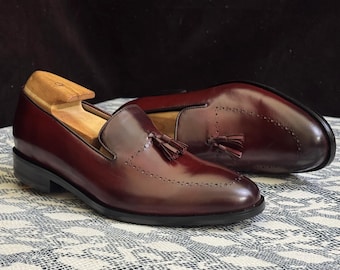 Handmade Burgundy Tassel Loafers Cowhide Leather Slip-On Shoes for Men | Goodyear Welted Moccasins