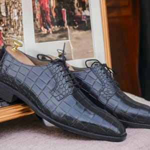 Bespoke Handmade Black Leather Derby Shoes, Dress Lace Up Shoes, Men&#39;s Party Shoes
