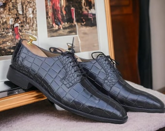 Bespoke Handmade Black Leather Derby Shoes, Dress Lace Up Shoes, Men's Party Shoes