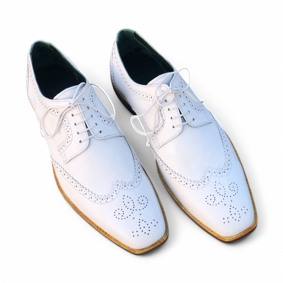 Handmade White Wing Tip Brogue Lace-up Shoes for Men  Original Cow-hide  Leather Oxfords - Etsy Israel