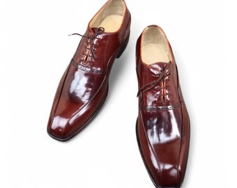 Handmade Men's Brown Leather Oxford Shoes – Classic Lace-Up Dress Shoes, Formal & Business Footwear.