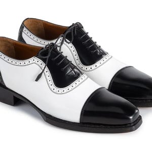 Handmade Bespoke Shoes | Custom-Made Leather Footwear | Cap Toe Leather Black & White Formal Shoes