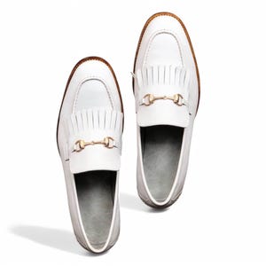 Handmade White Colour Fringe Loafers, Cowhide Leather Slip-On Shoes for Men | Goodyear Welted Moccasins