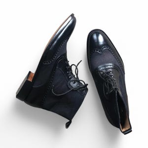 Handmade Black Wing Tip Boots, Cowhide Leather Boot for Men - Goodyear Welted Ankle High Boots
