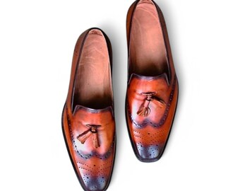 Handmade Men’s Brown Leather Penny Loafers – Classic Dress Shoes, Handcrafted Formal Slip-On Footwear