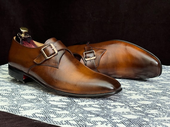 Handmade Brown Single Monk Strap Cowhide Leather Dress Shoes for Men | Goodyear Welted Bespoke Footwear