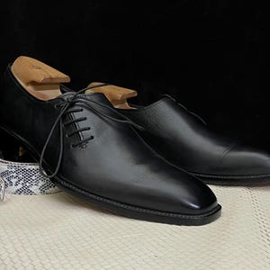 Men’s Handmade Black Side Lace-Up Shoes – Sleek Cowhide Leather Dress Shoes – Unique Custom Fit Artisan Footwear