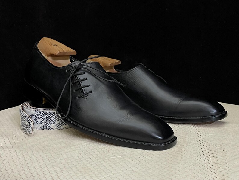 Men’s Handmade Black Side Lace-Up Shoes – Sleek Cowhide Leather Dress Shoes – Unique Custom Fit Artisan Footwear