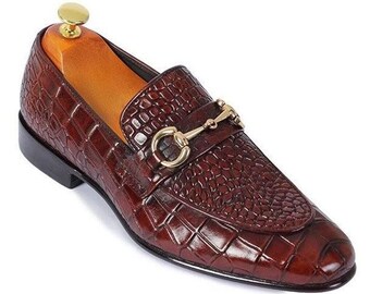 Ręcznie robione na zamówienie mokasyny ze skóry aligatora, czarne, z okrągłym noskiem, eleganckie, wsuwane mokasyny męskie