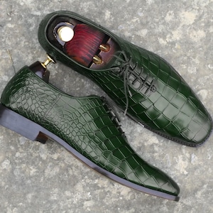Zapatos de corte entero hechos a mano, zapatos de piel de caimán con cordones para hombre, zapatos de vestir de piel, zapatos de piel auténtica para hombre