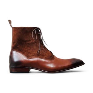 Handmade Men&#39;s Brown Leather & Suede Ankle Boots – Lace-Up Dress Boots for Men, Classic Cap Toe Boots.