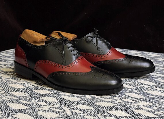Handmade Men's Black & Red Wingtip Brogue Cow-hide Leather Shoes, Lace-up  Oxford Style, Custom Fit Dress Shoes. - Etsy Israel
