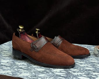 Handmade Brown Butterfly Strap Loafer Cowhide Leather Shoes for Men - Goodyear Welted, Customizable Artisan Footwear for Elegant Style