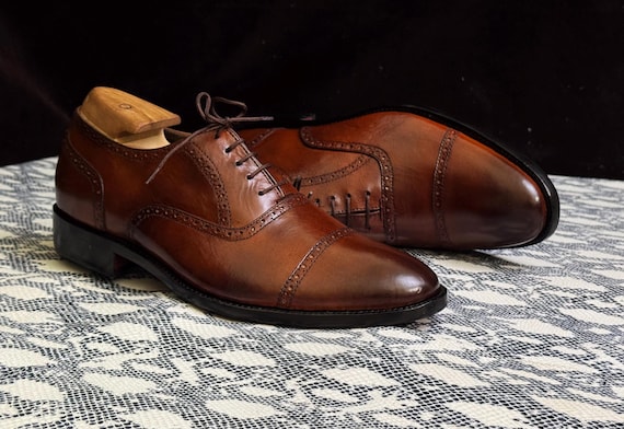 Handmade Brown Cap Toe Lace-Up Shoes for Men - Premium Cowhide Leather, Custom Fit Men's Dress Shoes