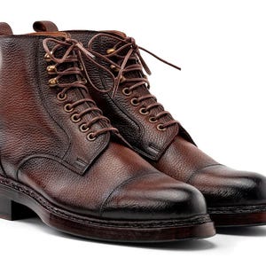 Handmade Leather Boots| Custom-Made Brown Leather Cap Toe Boots | Leather Lace up Derby Boots