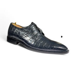 Handmade Men&#39;s Black Alligator Textured Lace-Up Leather Shoes Cowhide Dress Shoes, Formal Handmade Footwear