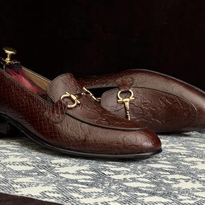 Handmade Brown Python Textured Cowhide Leather Loafers for Men | Goodyear Welted Slip-On Moccasins