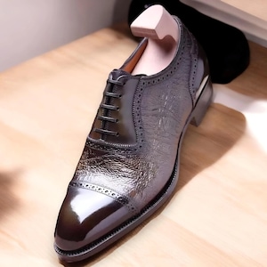 Handmade Men&#39;s Brown Cap Toe Shoes – Premium Cowhide Leather Lace-Up Dress Shoes
