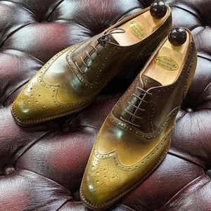 Handmade Men&#39;s Brown & Wingtip Brogue Shoes– Premium Cowhide Leather Oxfords Shoes