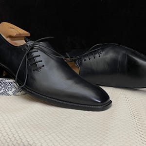 Men’s Handmade Black Side Lace-Up Shoes – Sleek Cowhide Leather Dress Shoes – Unique Custom Fit Artisan Footwear