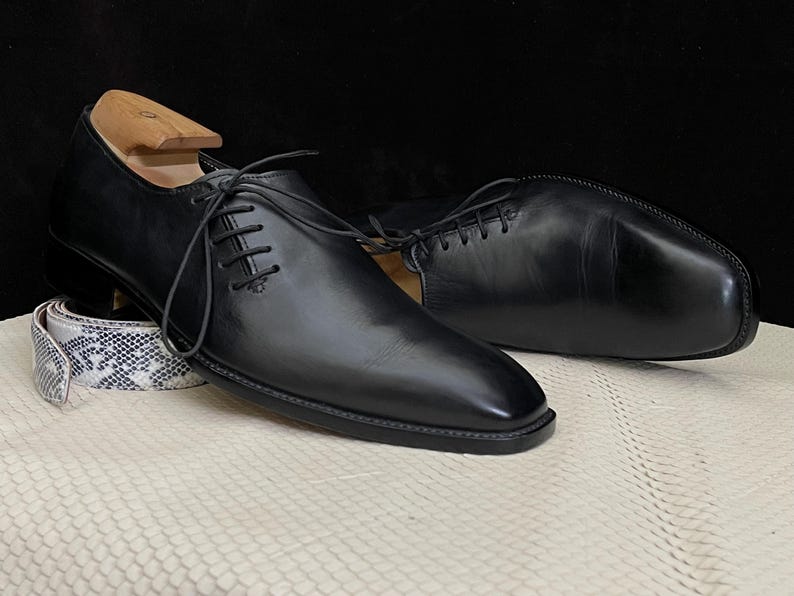 Men’s Handmade Black Side Lace-Up Shoes – Sleek Cowhide Leather Dress Shoes – Unique Custom Fit Artisan Footwear