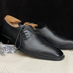 Men’s Handmade Black Side Lace-Up Shoes – Sleek Cowhide Leather Dress Shoes – Unique Custom Fit Artisan Footwear