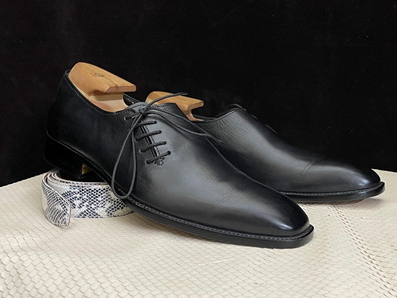 Men’s Handmade Black Side Lace-Up Shoes – Sleek Cowhide Leather Dress Shoes – Unique Custom Fit Artisan Footwear