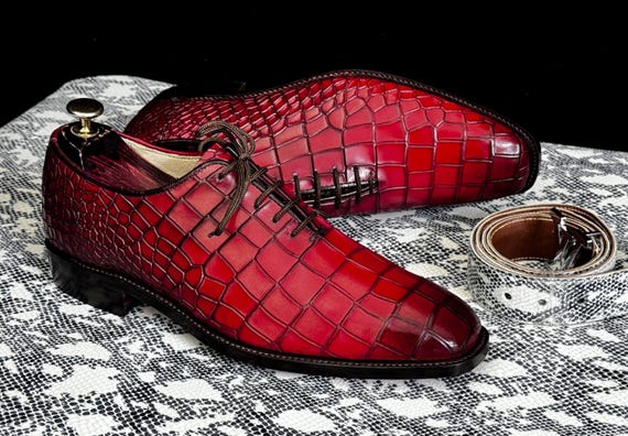 Handmade Alligator Textured Cowhide Leather Whole Cut Shoes for Men Custom Artisan Dress Footwear Stylish Durable Etsy