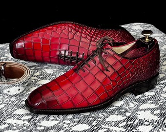 Handgemaakte alligator-rundleer met textuur en heel gesneden schoenen voor heren | Op maat gemaakte ambachtelijke schoenen | Stijlvol en duurzaam