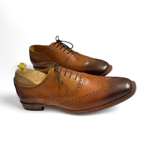 Handmade Men&#39;s Brown Wingtip Brogue Cow-Hide Leather Shoes, Classic Lace-Up Dress Shoes,  Oxford Footwear