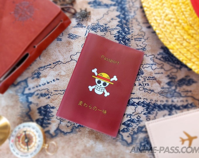 One Piece Rote Reisepasshülle - Strohhut-Piratenbande / Pirates au chapeau de paille