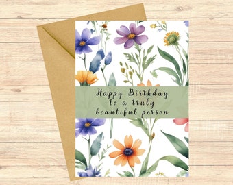 Wildflower Birthday Card, Floral Happy Birthday, Botanical Greeting Card, Watercolor Flower Card, Beautiful Flowers, Special Friend Birthday