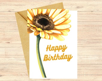 Sunflower Birthday Card, Floral Happy Birthday, Birthday Greeting, Friend Birthday, Colorful Flower Card