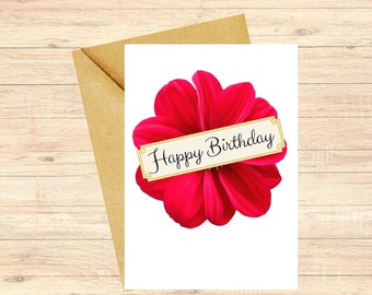 Poppy Birthday Card, Floral Card, Botanical Happy Birthday, Red Flower Birthday Card, Flower Greeting Card, Floral Stationery