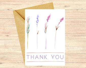 Thank YouCard, Watercolor Flowers Greeting Card, Floral Thanks Card,  Thank you for friends,  Pretty Flowers Thank You Cards, Gratitude Card