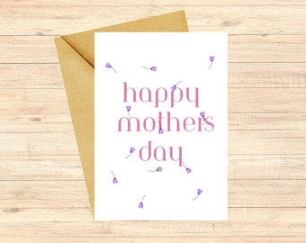 Mother's Day Card, Raining Flowers For Mom, Pink Mothers Day Card, Minimal Style, Flower Greeting Card, Unique Mom Card Design, Sweet Card