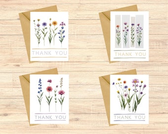 Thank You Card Set, Wildflower Cards, Floral Note Cards, Botanical Thank You Card Set, Floral Stationery, Watercolor Flower Card,