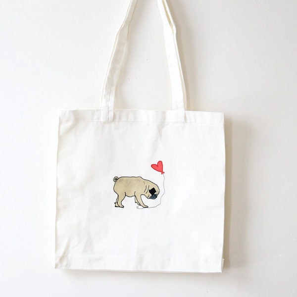 Pug In Love Tote Bag - Pug Tote Bag - Gift for Her - Romantic Gift - Pug Valentine's Day Gift - Christmas Gift for Dog Lovers