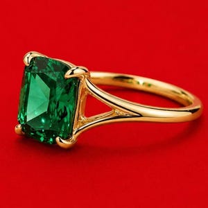 Emerald Ring, Cushion Cut Emerald, Green Gemstone Ring, Split Shank Ring, Gold Statement Ring, May Birthstone Gift, Lab Created Emerald,