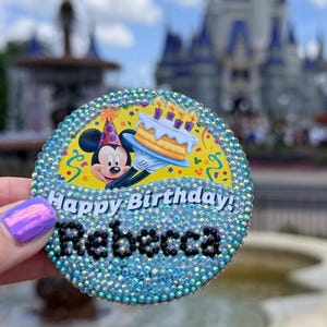 Custom Rhinestone Birthday Celebration Button – Personalized Sparkle Pin