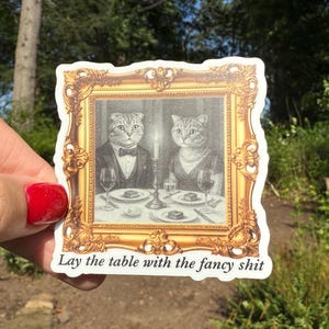 Sticker Fancy Cat Dinner – vintage geïnspireerde vinylsticker