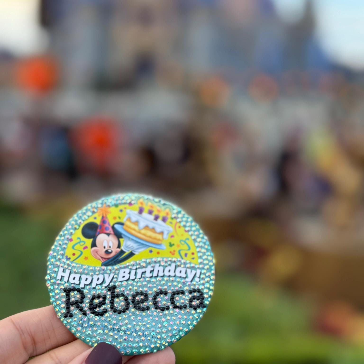Custom Rhinestone Birthday Celebration Button – Personalized Sparkle Pin