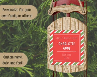 Personalized Sled Christmas Ornament | Santa's Newest Helper